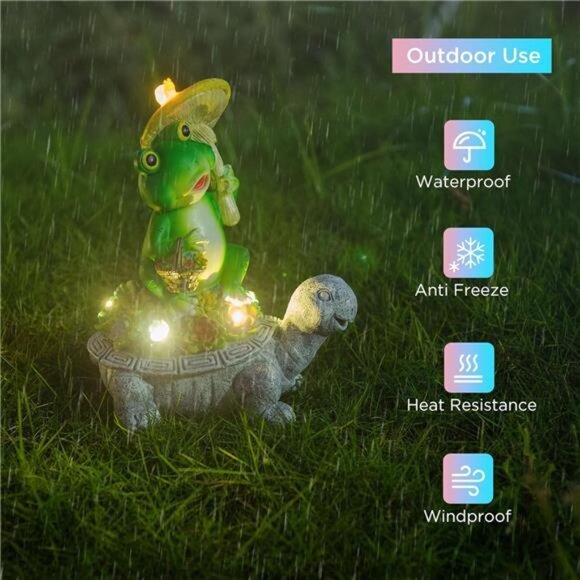 Turtle Solar Lights Outdoors Garden Statue Lawn Ornaments Turtle‎ Frog Solar - Picture 2 of 7